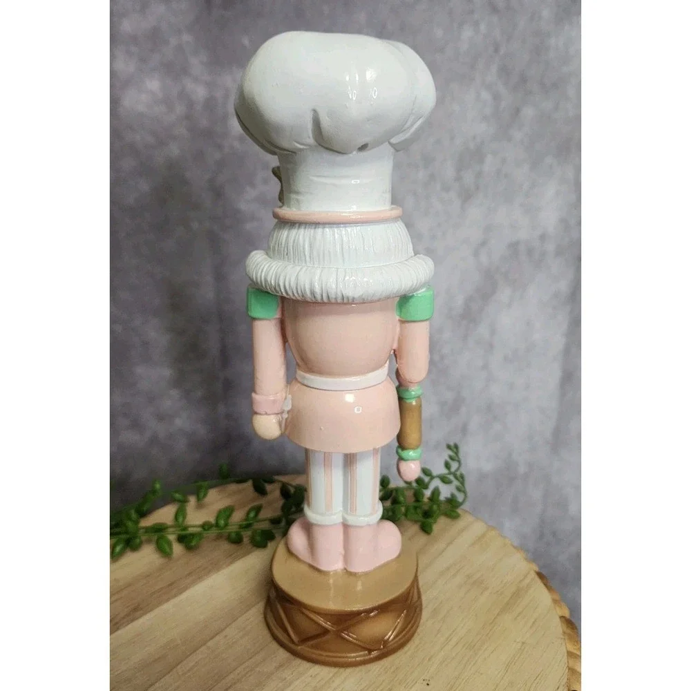 Pastel Pink Chef Baker Nutcracker Figure Resin Christmas 9 3/4
